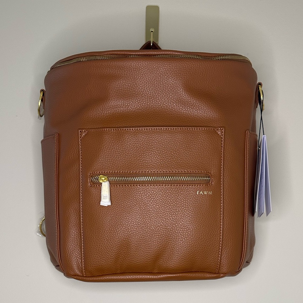 Fawn Design Brown Leather Baby Backpack Diaper Bag